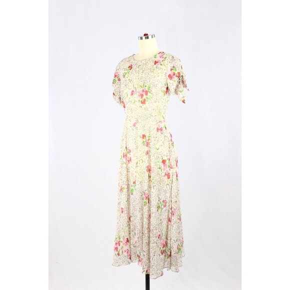 ZARA Off White Floral Star Print Crinkle Chiffon Fit & Flare Midi Dress, Size S - Picture 4 of 16